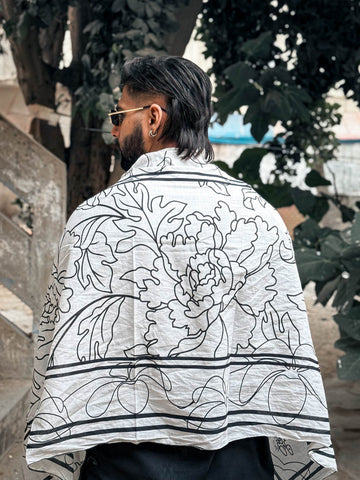 White Calligraphed Stole for Men with Letter-Writing Kit For Men